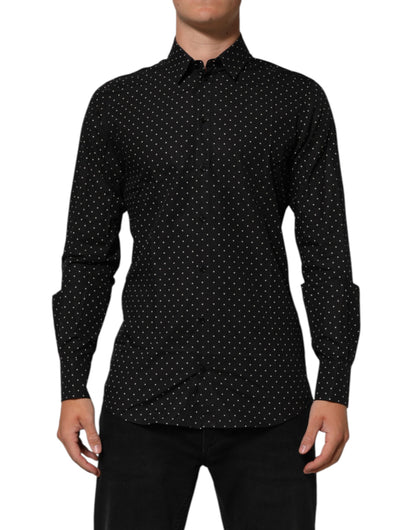 Chemise habillée homme Dolce &amp; Gabbana noire à pois en coton doré