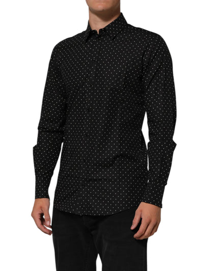 Dolce & Gabbana Black Polka Dot Cotton GOLD Men Formal Dress Shirt