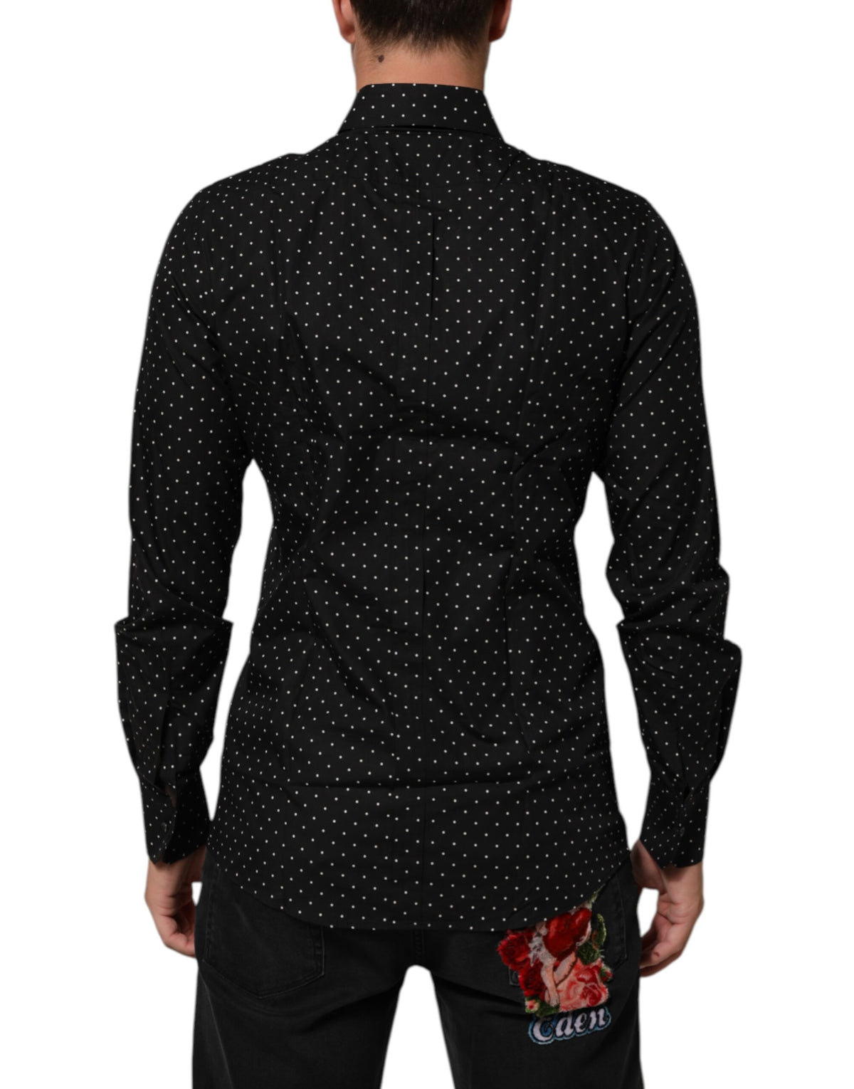 Chemise habillée homme Dolce &amp; Gabbana noire à pois en coton doré