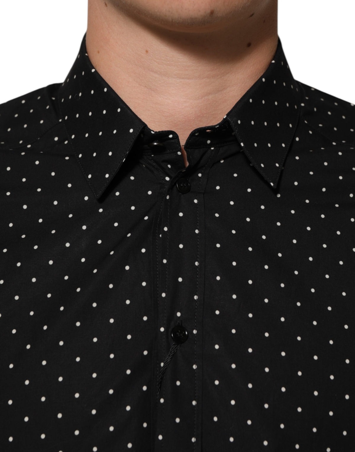 Chemise habillée homme Dolce &amp; Gabbana noire à pois en coton doré