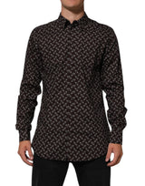 Chemise habillée Dolce &amp; Gabbana marron à col fleuri et détails dorés