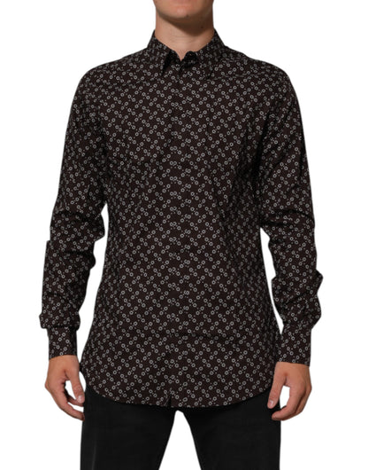 Chemise habillée Dolce &amp; Gabbana marron à col fleuri et détails dorés