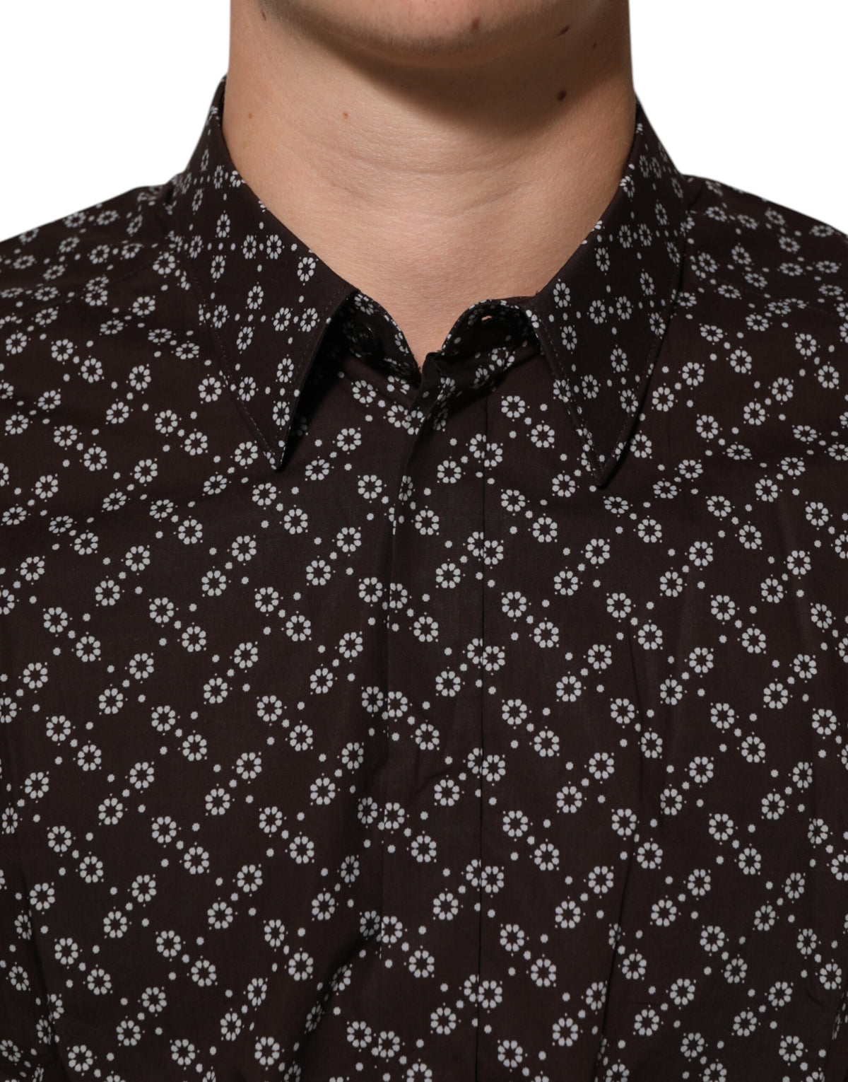 Chemise habillée Dolce &amp; Gabbana marron à col fleuri et détails dorés