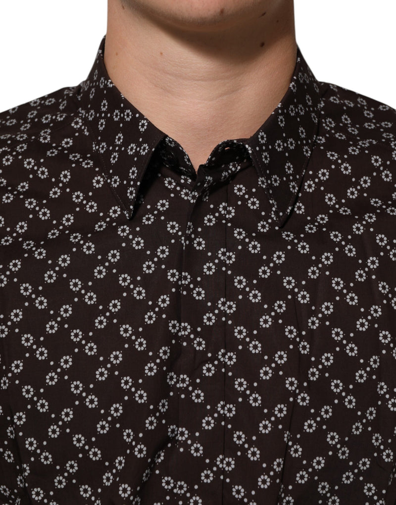 Dolce &amp; Gabbana Bruin Bloemen Kraag Goud Formeel Overhemd