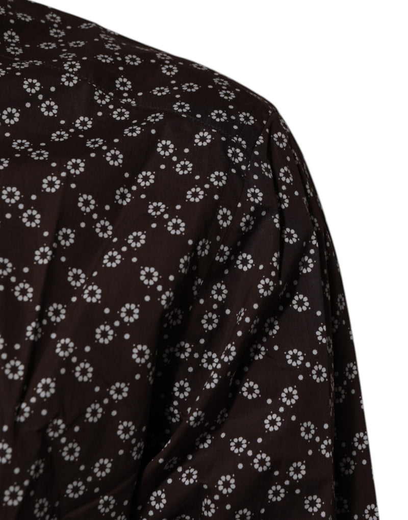 Dolce &amp; Gabbana Bruin Bloemen Kraag Goud Formeel Overhemd