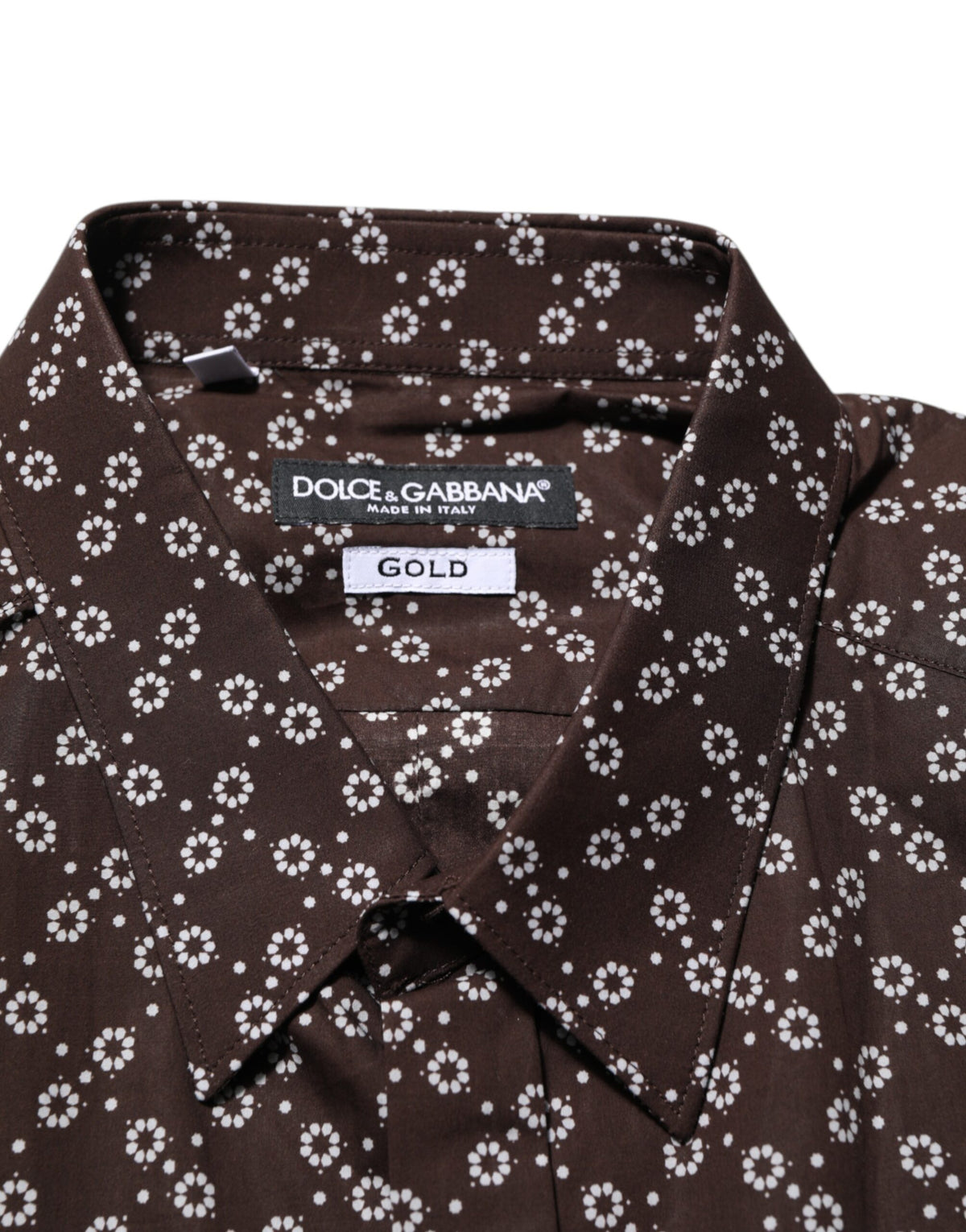 Chemise habillée Dolce &amp; Gabbana marron à col fleuri et détails dorés