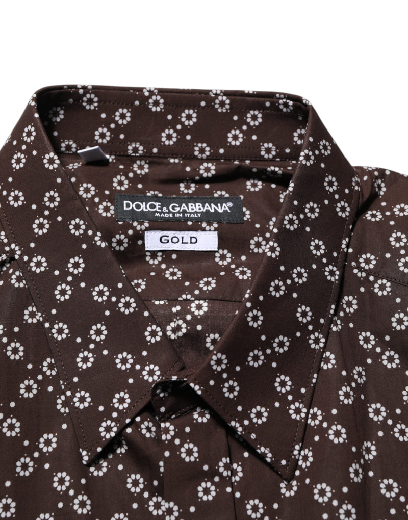 Dolce &amp; Gabbana Bruin Bloemen Kraag Goud Formeel Overhemd