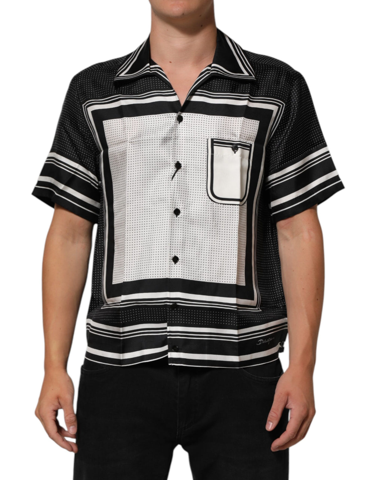 Polo décontracté Dolce &amp; Gabbana à rayures et pois noirs et blancs