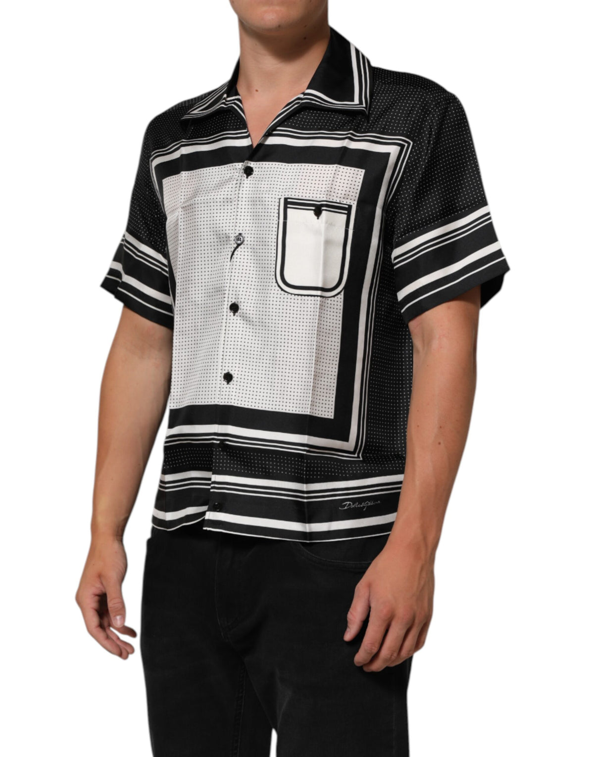 Polo décontracté Dolce &amp; Gabbana à rayures et pois noirs et blancs