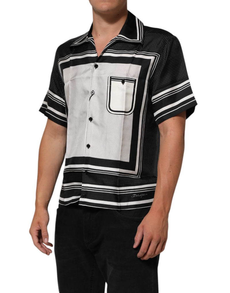 Dolce &amp; Gabbana Zwart Wit Gestreept Stippenprint Casual Poloshirt
