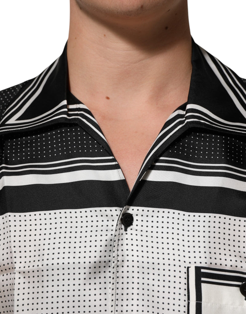 Dolce &amp; Gabbana Zwart Wit Gestreept Stippenprint Casual Poloshirt