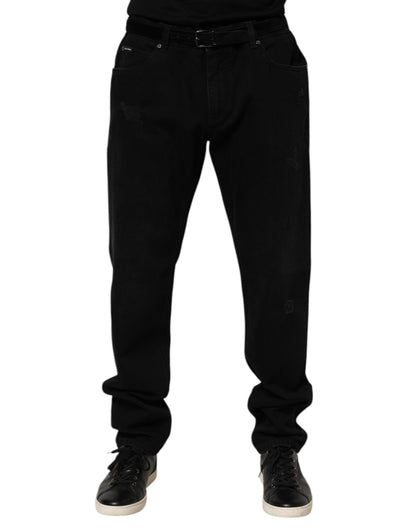 Jean Dolce &amp; Gabbana en coton noir, coupe droite, pour homme