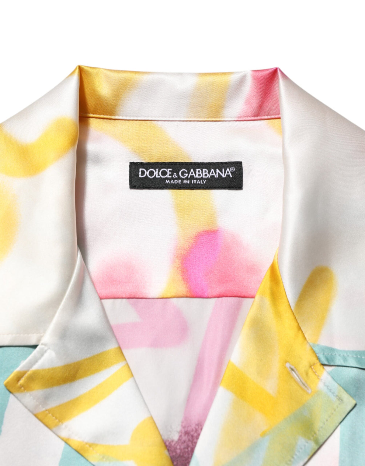 Chemise décontractée pour homme Dolce &amp; Gabbana en soie blanche à imprimé graffiti hawaïen