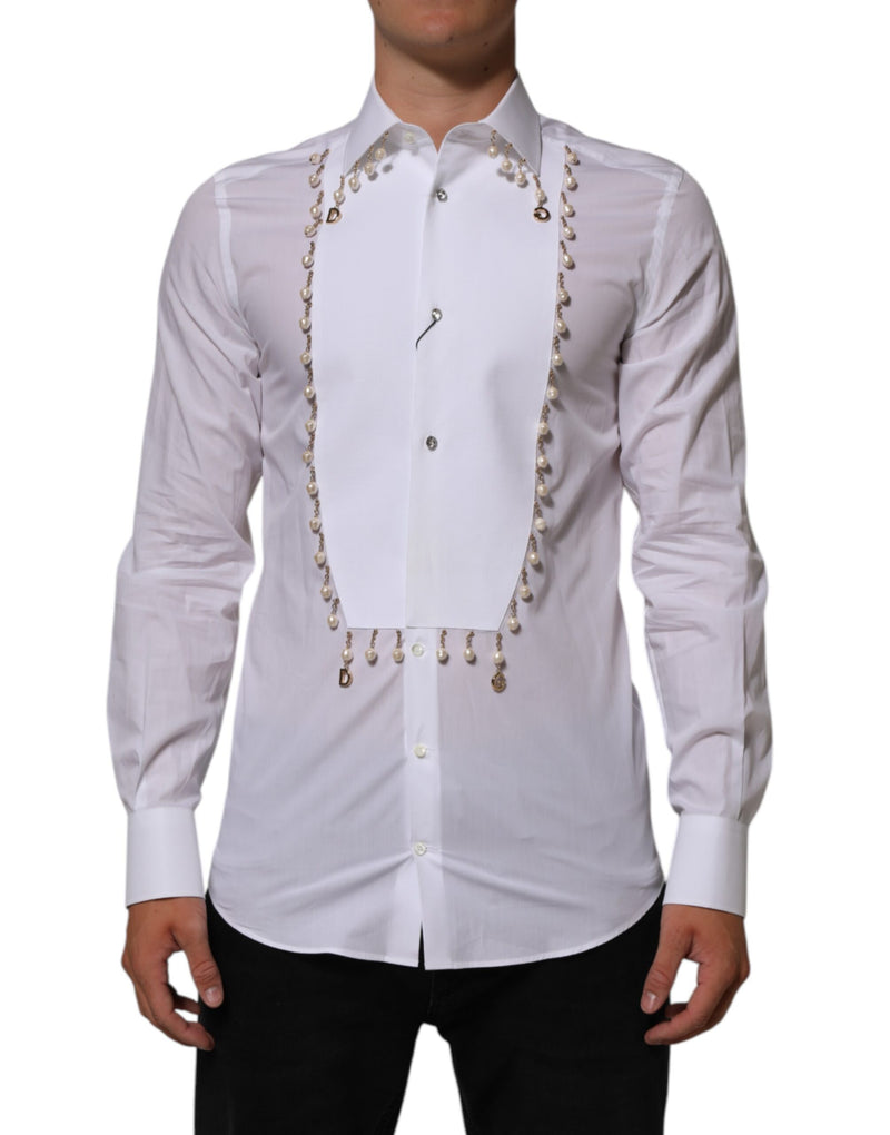 Dolce &amp; Gabbana Wit Katoen DG Logo Parelgoud Formeel Overhemd