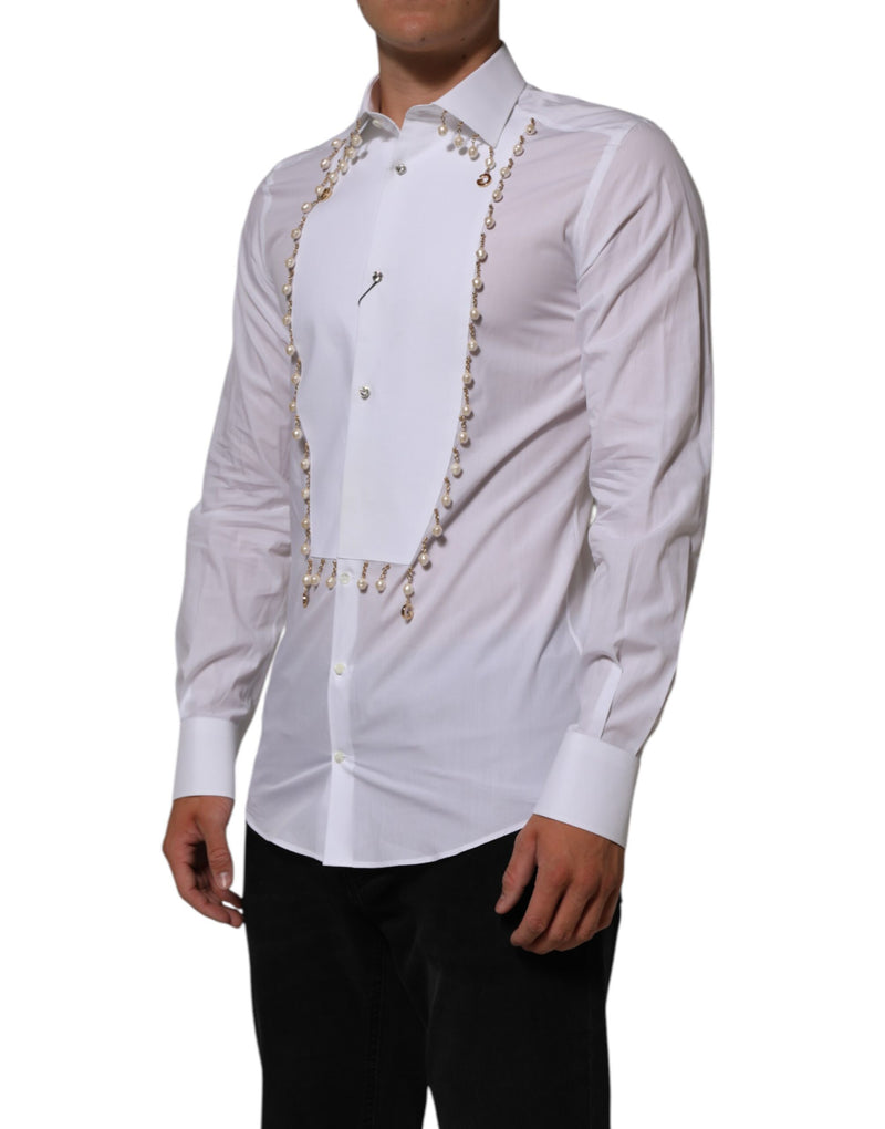 Dolce &amp; Gabbana Wit Katoen DG Logo Parelgoud Formeel Overhemd