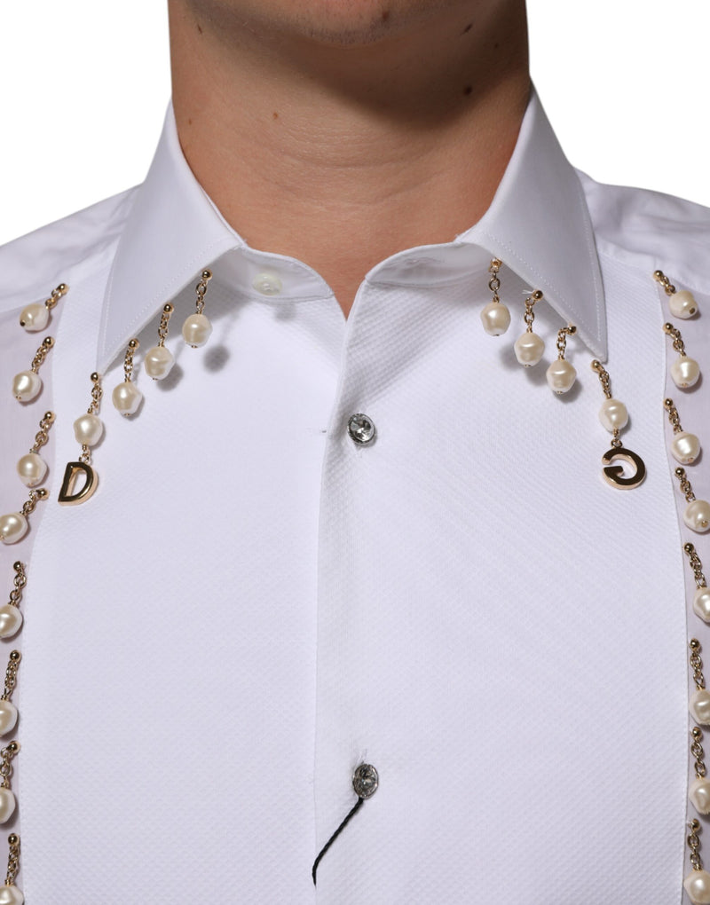 Dolce &amp; Gabbana Wit Katoen DG Logo Parelgoud Formeel Overhemd