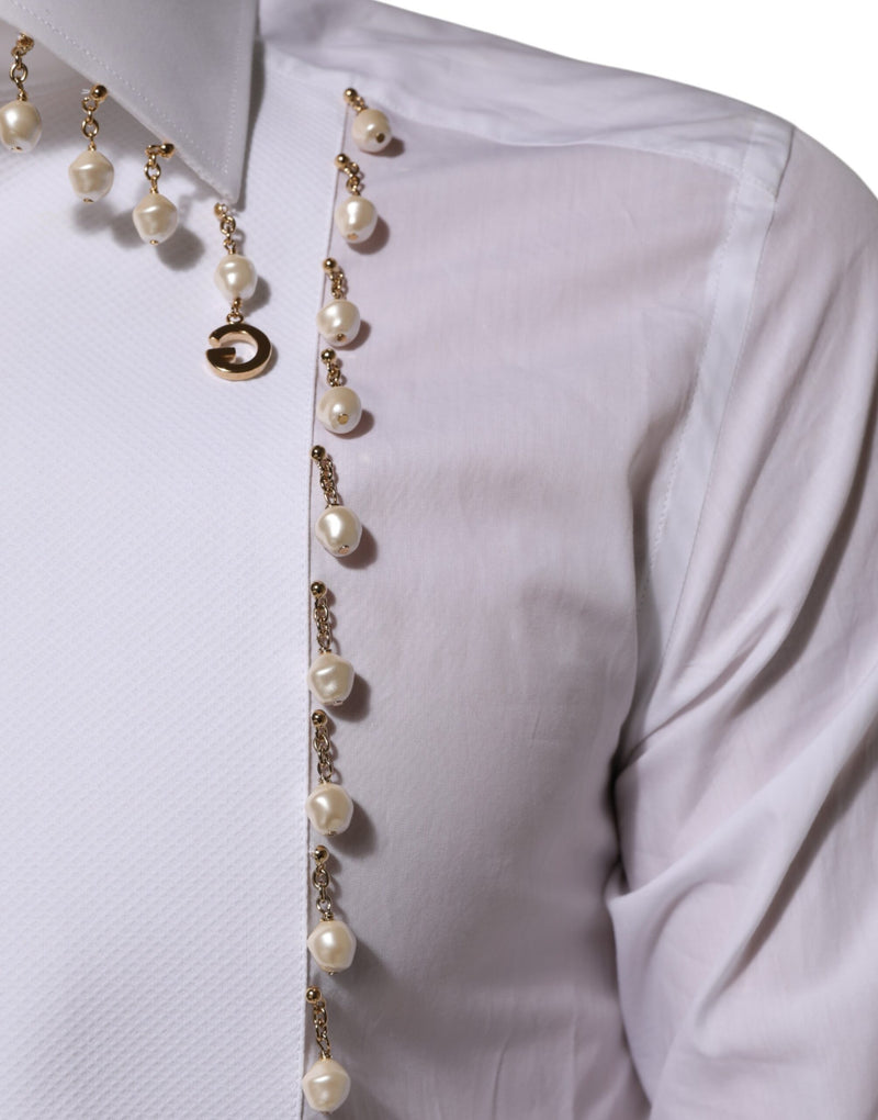 Dolce &amp; Gabbana Wit Katoen DG Logo Parelgoud Formeel Overhemd