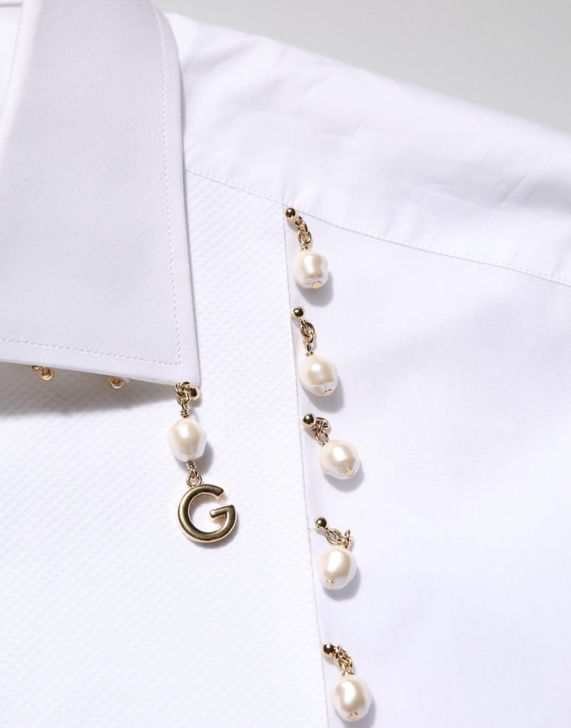 Dolce &amp; Gabbana Wit Katoen DG Logo Parelgoud Formeel Overhemd