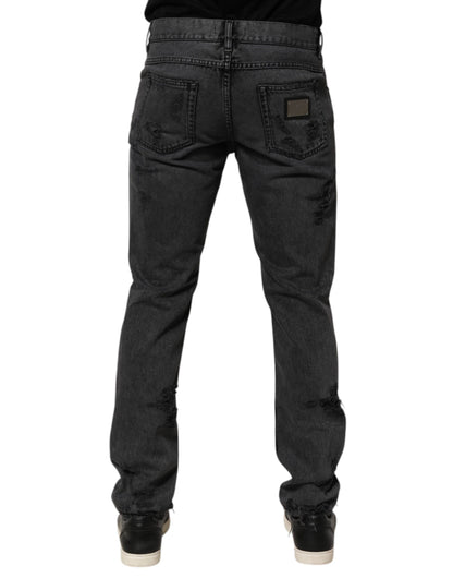 Dolce & Gabbana Black Tattered Skinny Cotton Men Denim Jeans