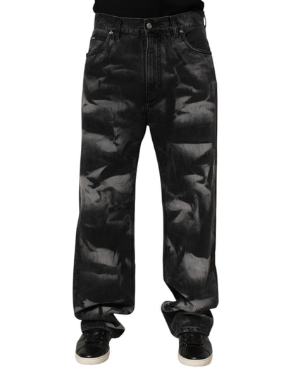 Jean droit en jean noir à effet marbré Dolce & Gabbana pour homme