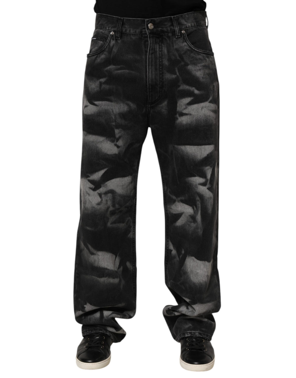Jean droit en jean noir à effet marbré Dolce & Gabbana pour homme