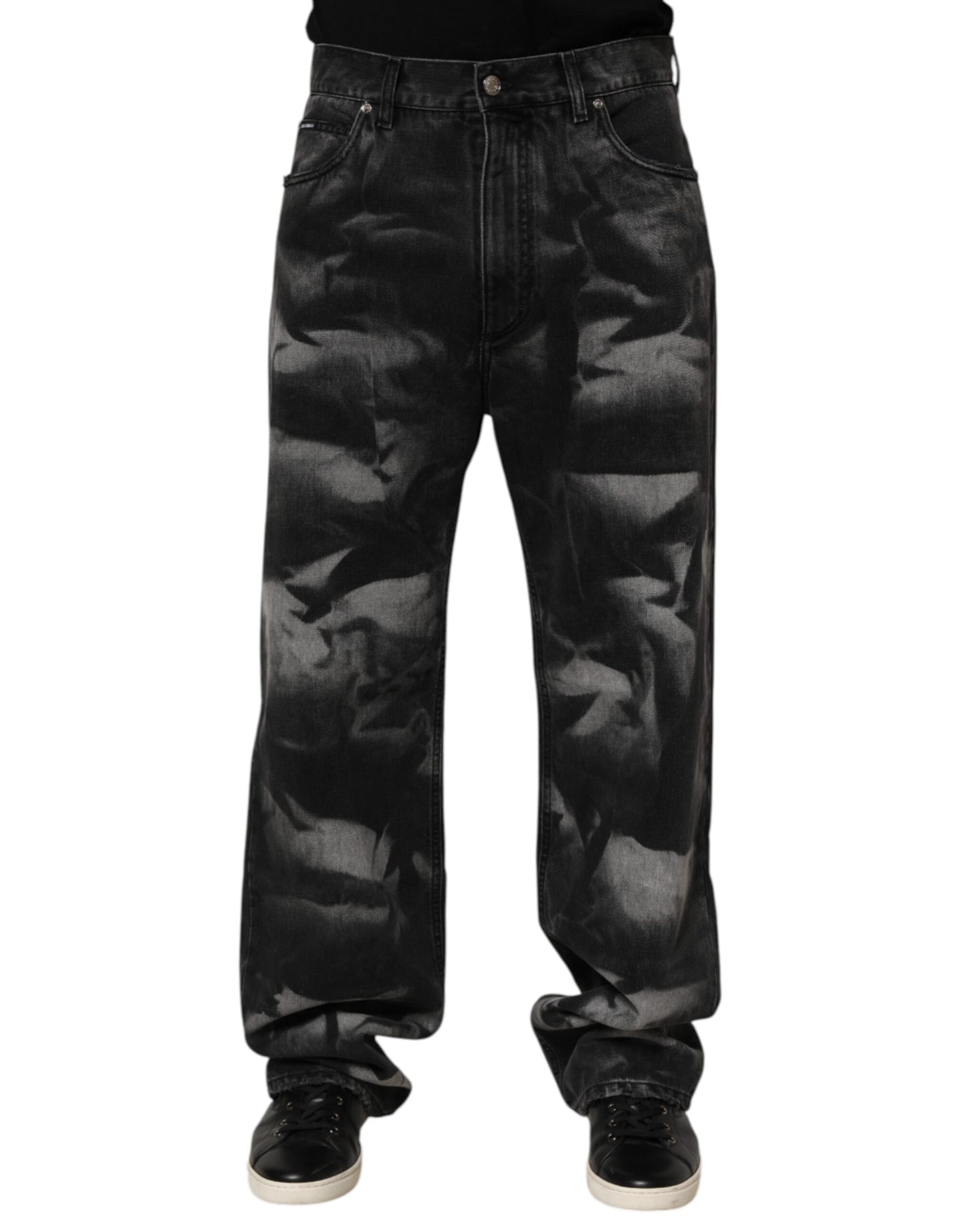 Jean droit en jean noir à effet marbré Dolce & Gabbana pour homme