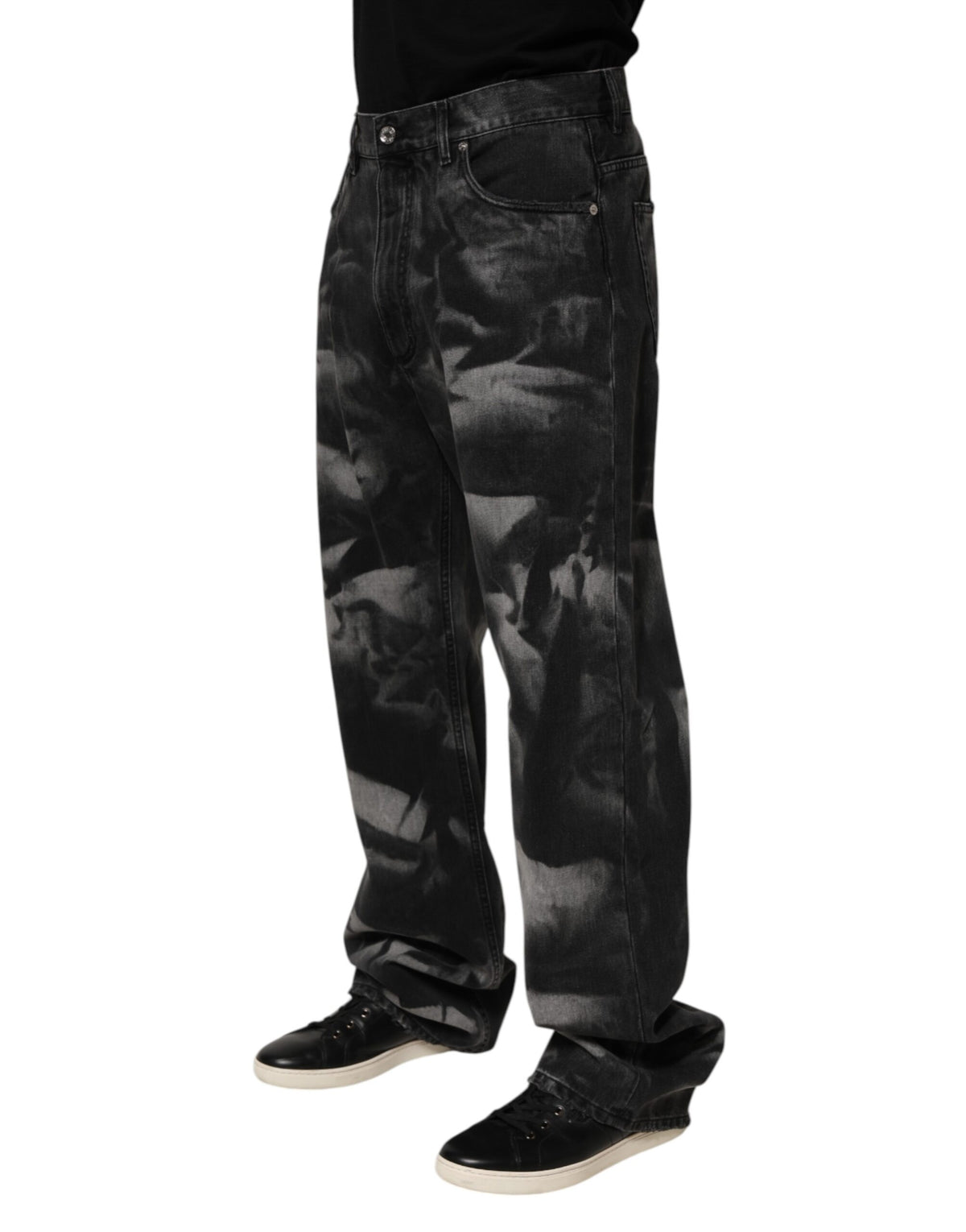 Jean droit en jean noir à effet marbré Dolce & Gabbana pour homme