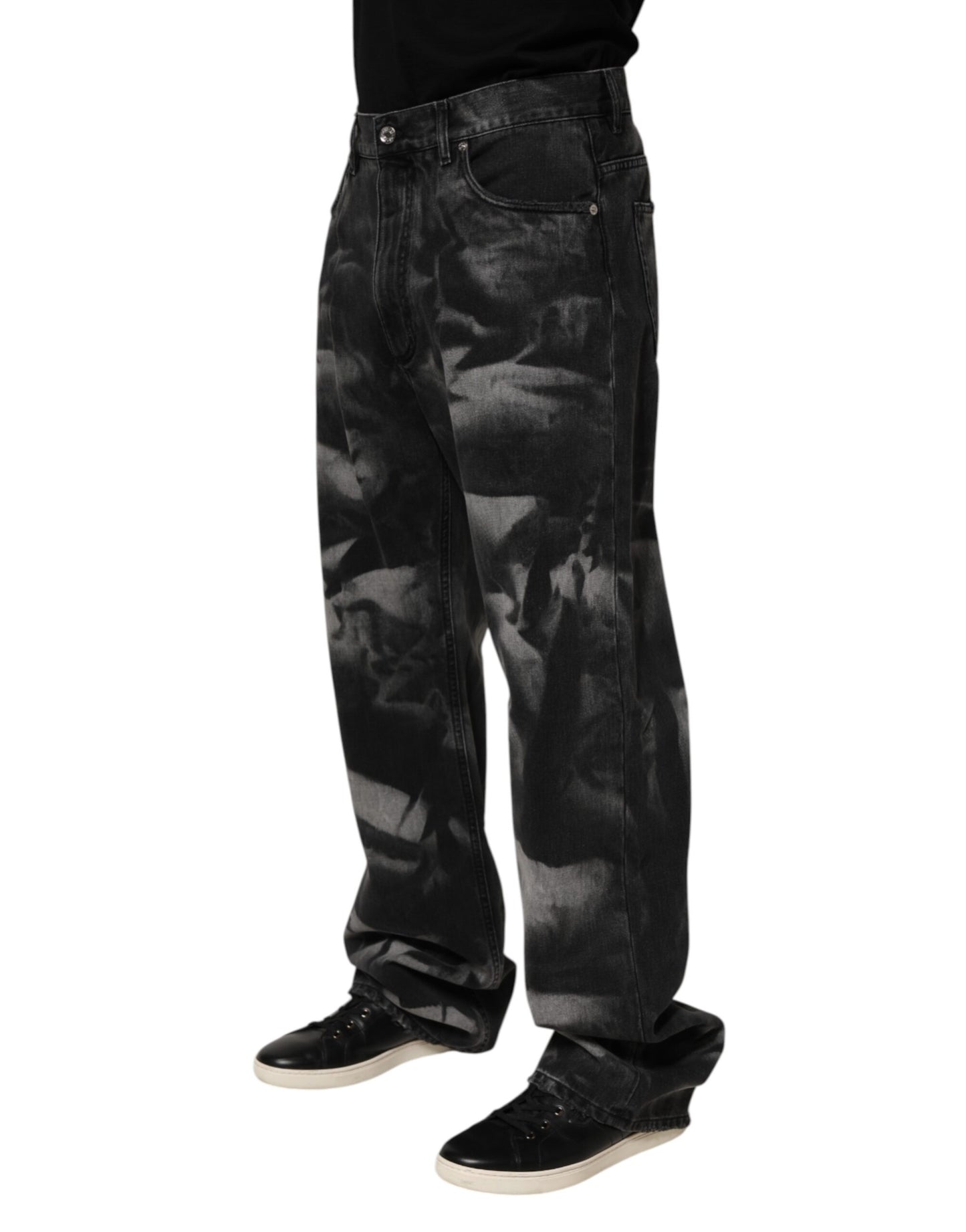 Jean droit en jean noir à effet marbré Dolce & Gabbana pour homme