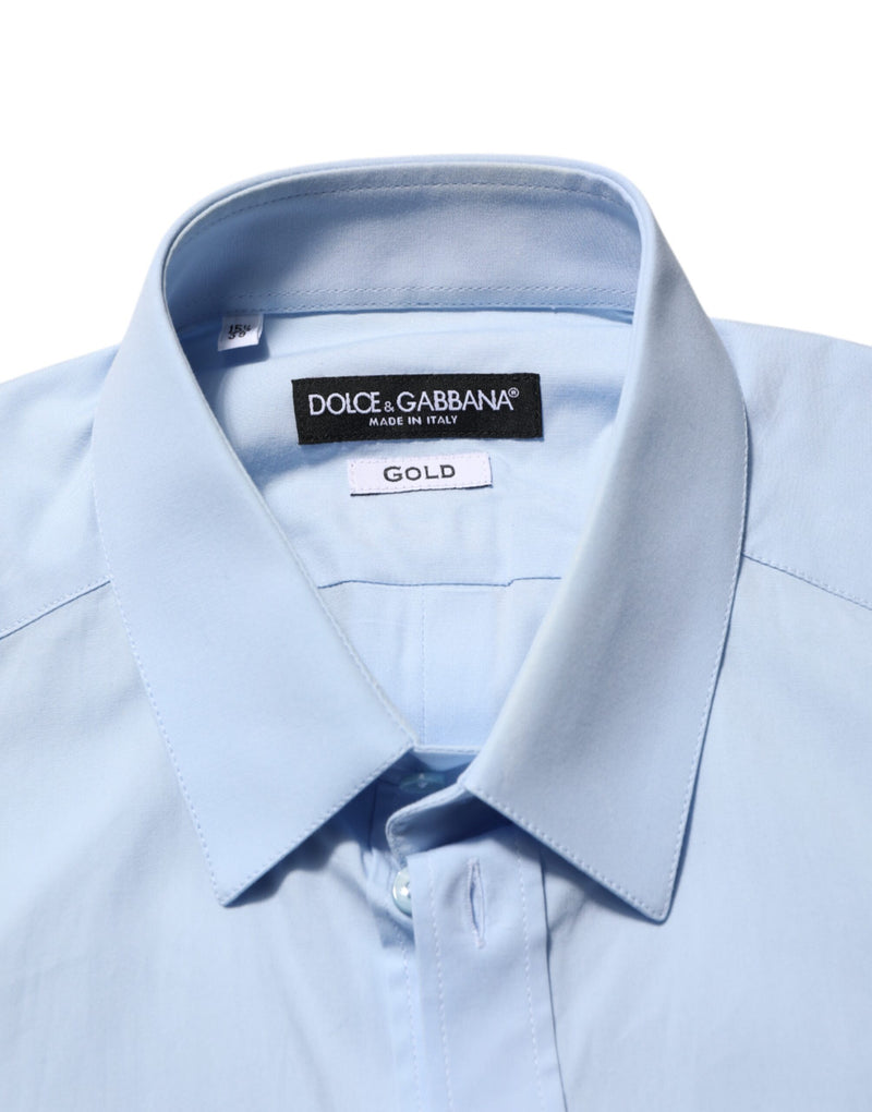 Dolce &amp; Gabbana lichtblauw katoenen goudkleurig formeel herenoverhemd