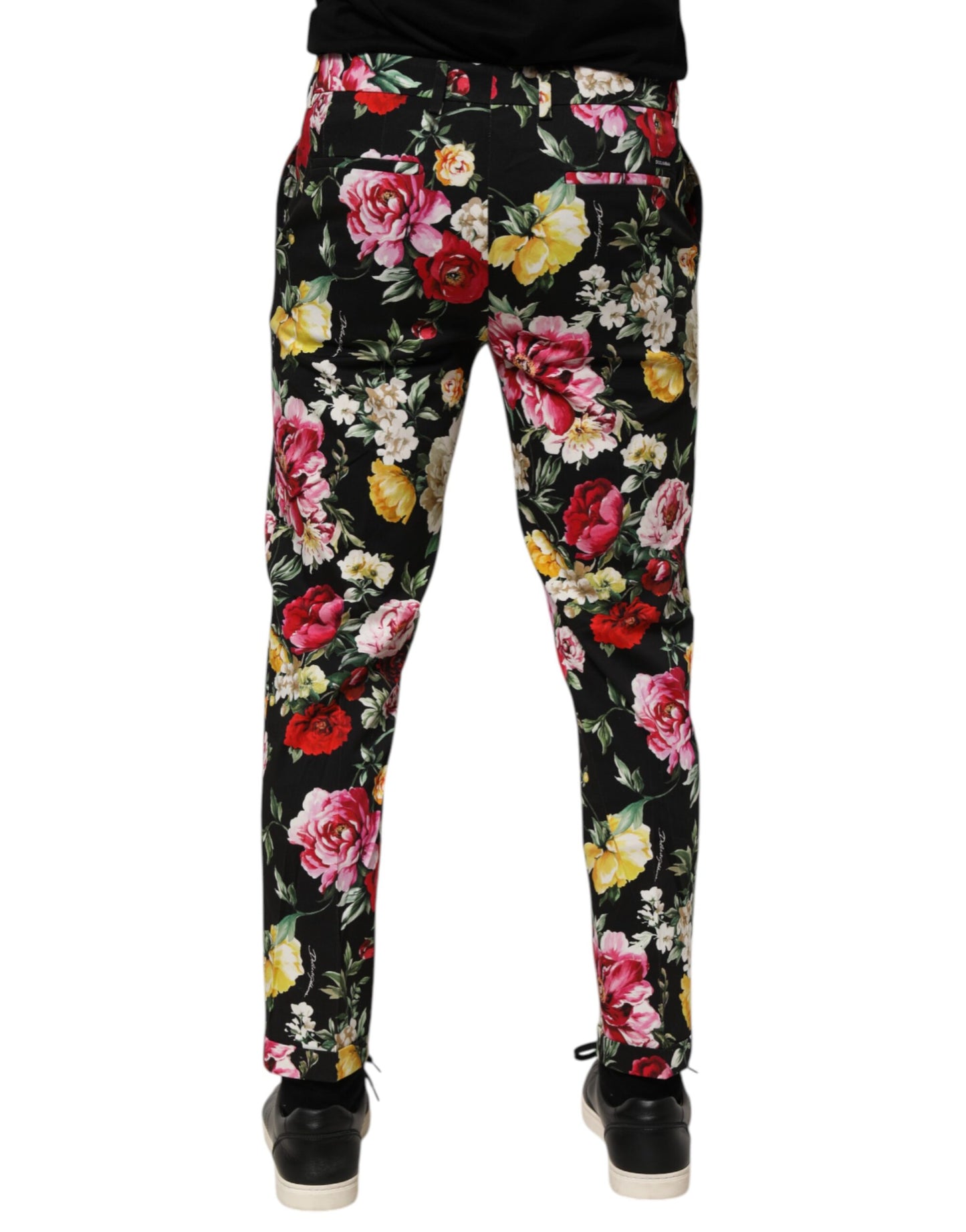 Dolce & Gabbana Black Floral Cotton Dress Formal Trouser Pants