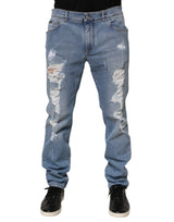Jean en denim de coton bleu délavé coupe slim Dolce &amp; Gabbana