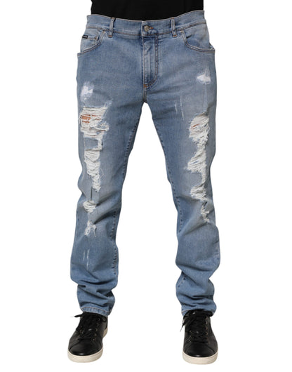 Jean en denim de coton bleu délavé coupe slim Dolce &amp; Gabbana