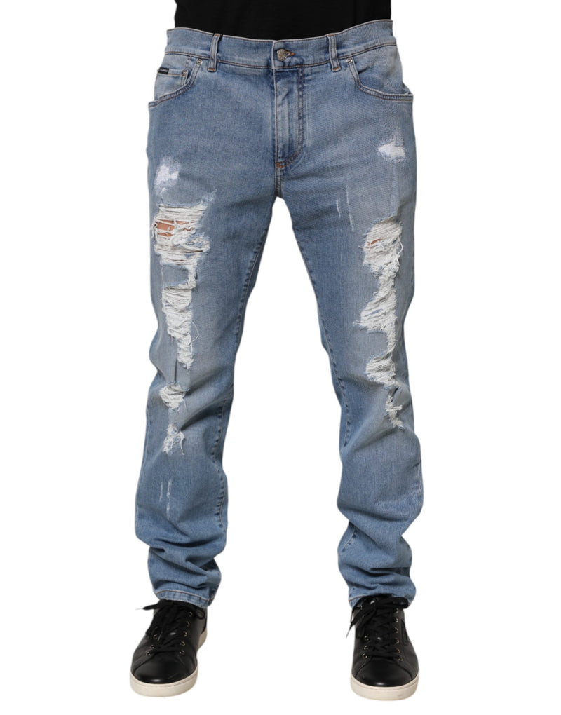 Jean en denim de coton bleu délavé coupe slim Dolce &amp; Gabbana