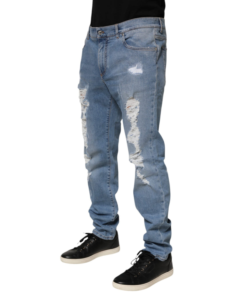 Jean en denim de coton bleu délavé coupe slim Dolce &amp; Gabbana