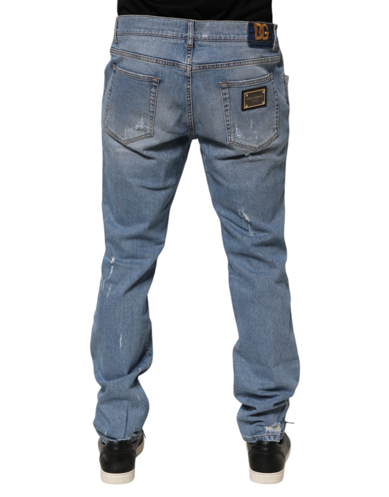 Jean en denim de coton bleu délavé coupe slim Dolce &amp; Gabbana