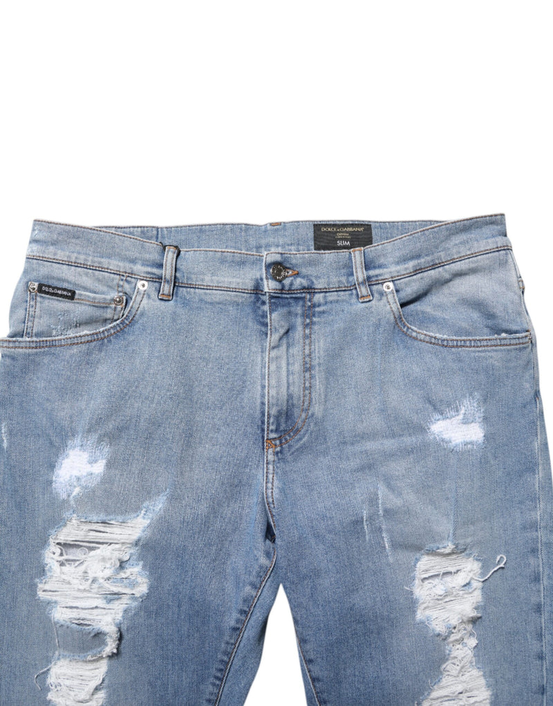 Jean en denim de coton bleu délavé coupe slim Dolce &amp; Gabbana