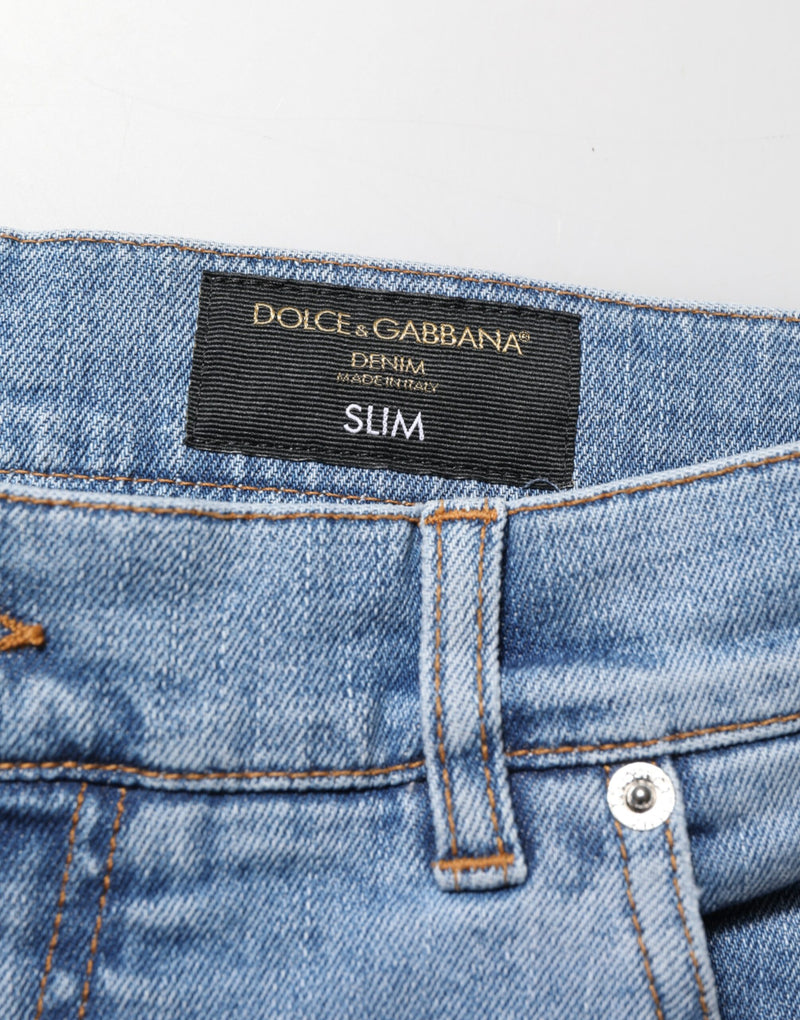 Jean en denim de coton bleu délavé coupe slim Dolce &amp; Gabbana