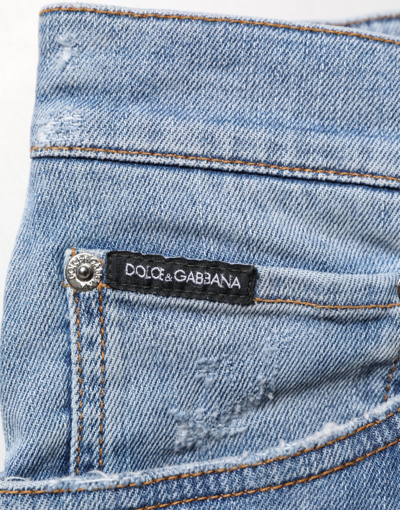 Jean en denim de coton bleu délavé coupe slim Dolce &amp; Gabbana