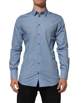 Chemise habillée Dolce &amp; Gabbana bleue en coton à col doré