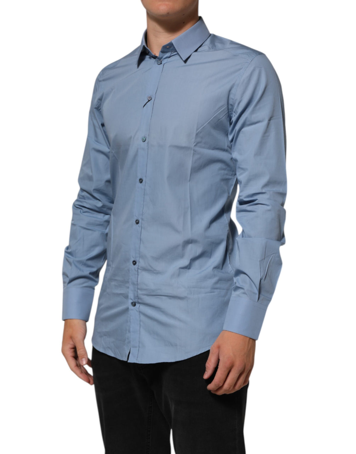 Chemise habillée Dolce &amp; Gabbana bleue en coton à col doré