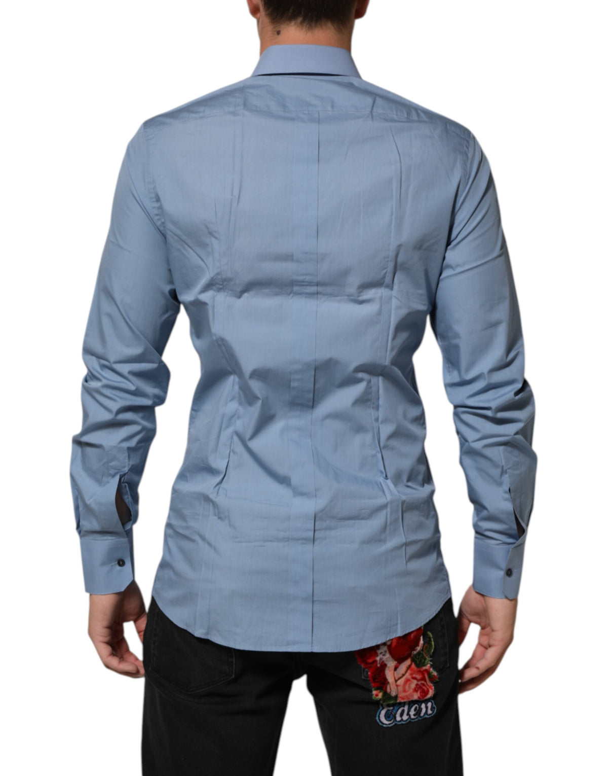 Chemise habillée Dolce &amp; Gabbana bleue en coton à col doré