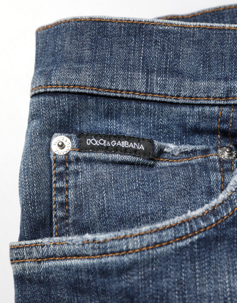Dolce &amp; Gabbana donkerblauwe gewassen running gescheurde denim jeans