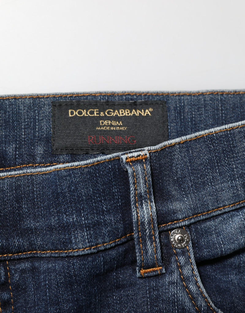 Dolce &amp; Gabbana donkerblauwe gewassen running gescheurde denim jeans