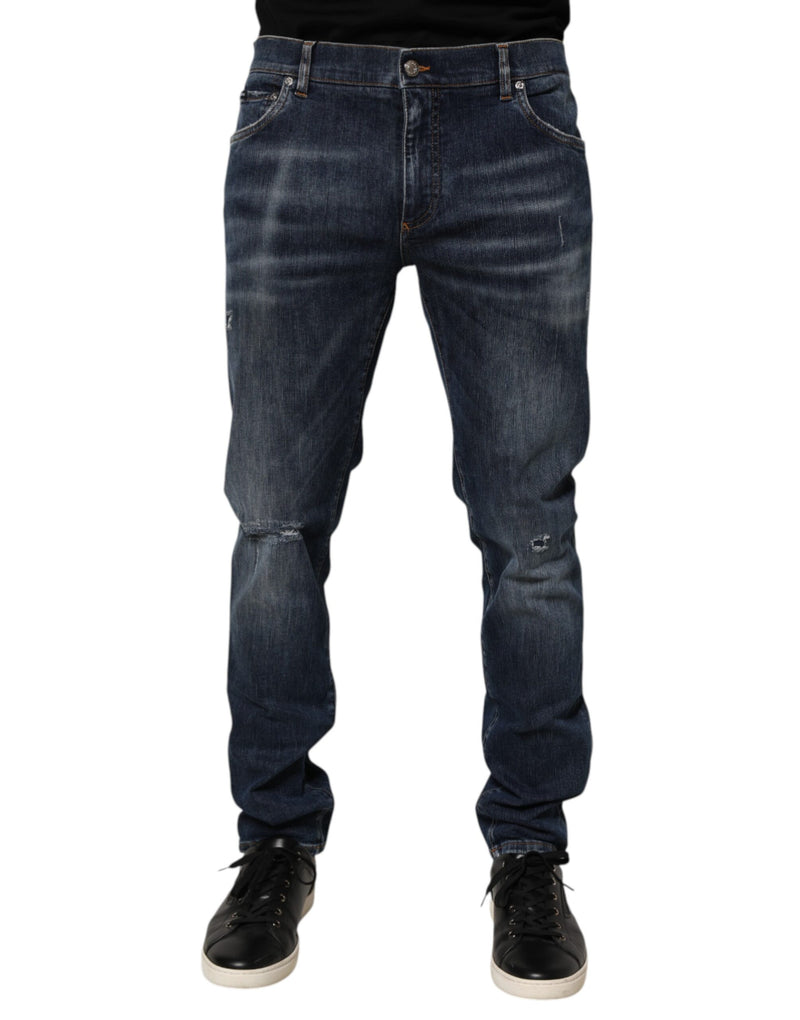 Dolce &amp; Gabbana donkerblauwe gewassen running gescheurde denim jeans