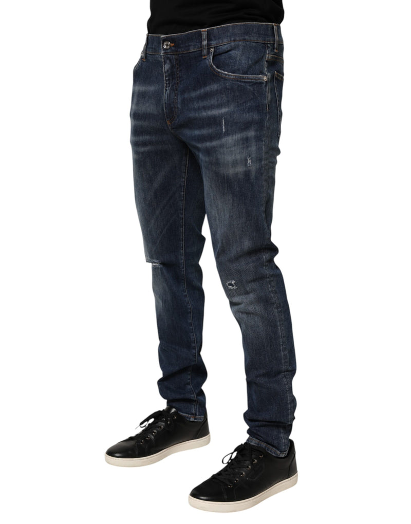 Dolce &amp; Gabbana donkerblauwe gewassen running gescheurde denim jeans