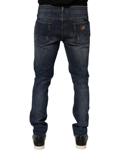 Dolce & Gabbana Dark Blue Washed Running Ripped Denim Jeans