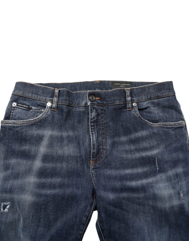 Dolce &amp; Gabbana donkerblauwe gewassen running gescheurde denim jeans
