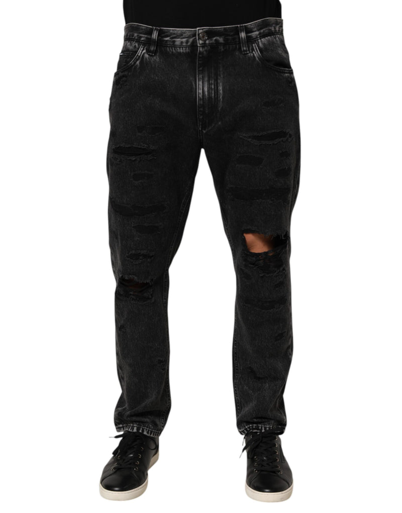 Jean en denim de coton noir délavé et déchiré Dolce &amp; Gabbana