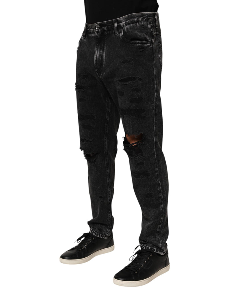 Jean en denim de coton noir délavé et déchiré Dolce &amp; Gabbana
