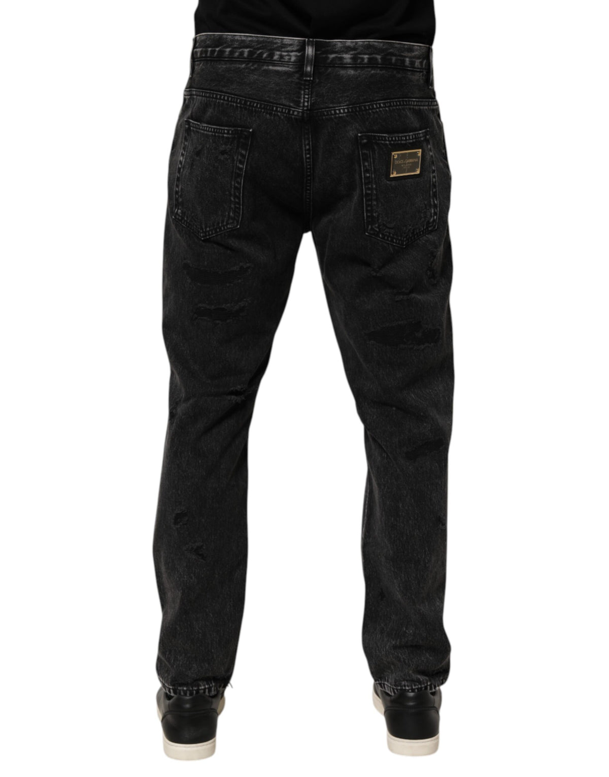 Jean en denim de coton noir délavé et déchiré Dolce &amp; Gabbana